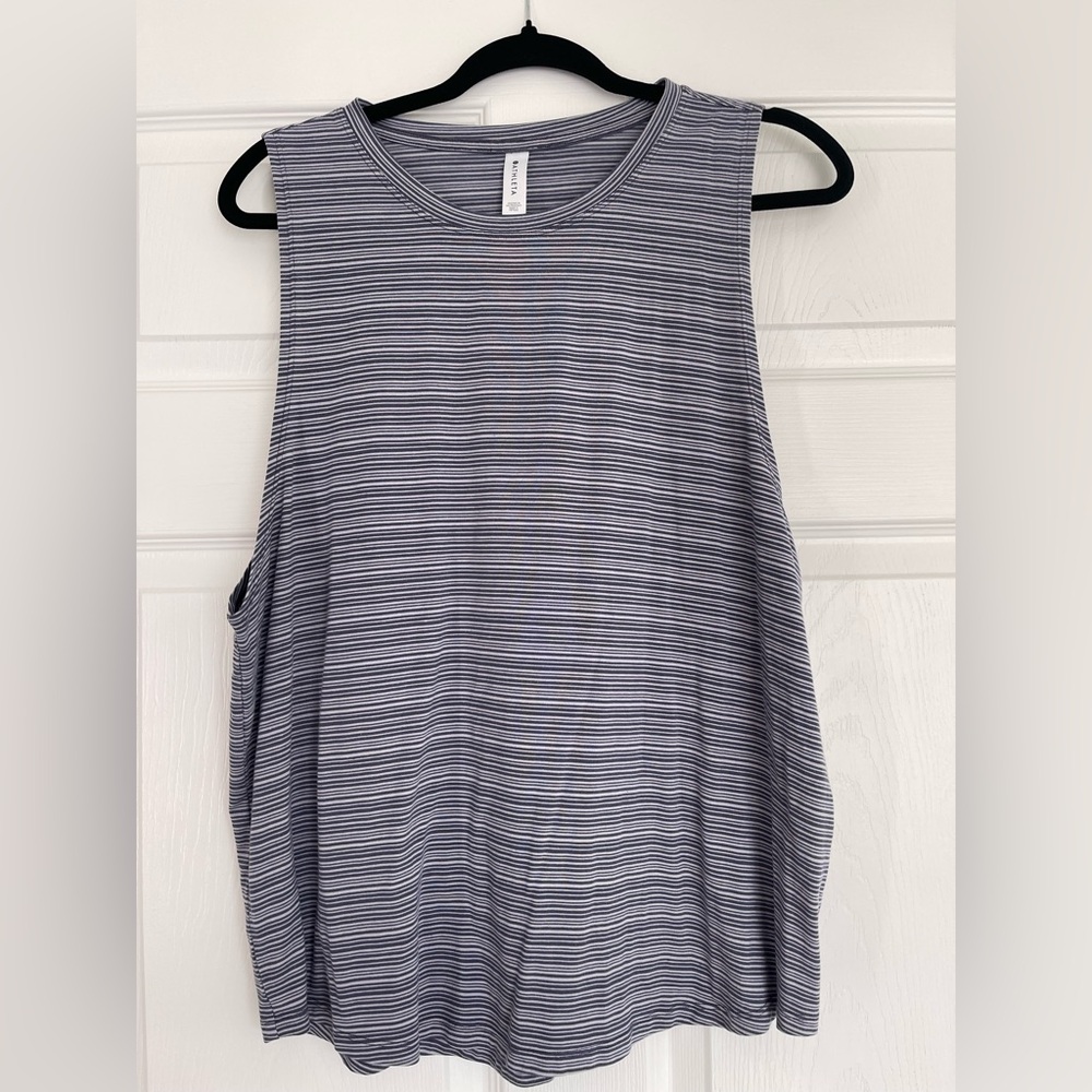 Athleta Blueish/Purple and Grey Stripe‎ Muscle Tee. Yoga. Sz Xl. GUC